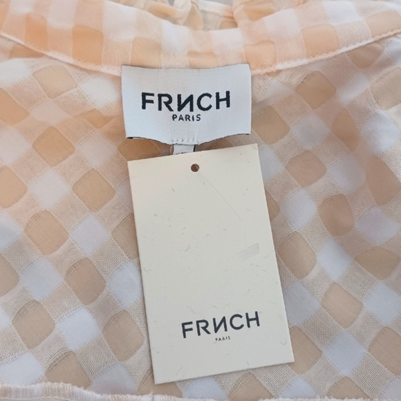 NWT FRNCH Ruffled Collar Windowpane Cottagecore Button Down Front Blouse - Picture 8 of 13